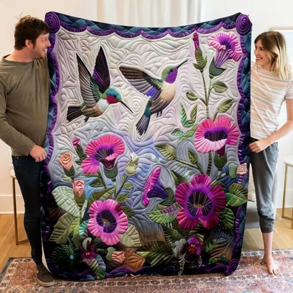 💥RESTOCK!💥Beautiful Hummingbird Digital Print Fleece Flannel Blanket 50" x 60" - Picture 2 of 4